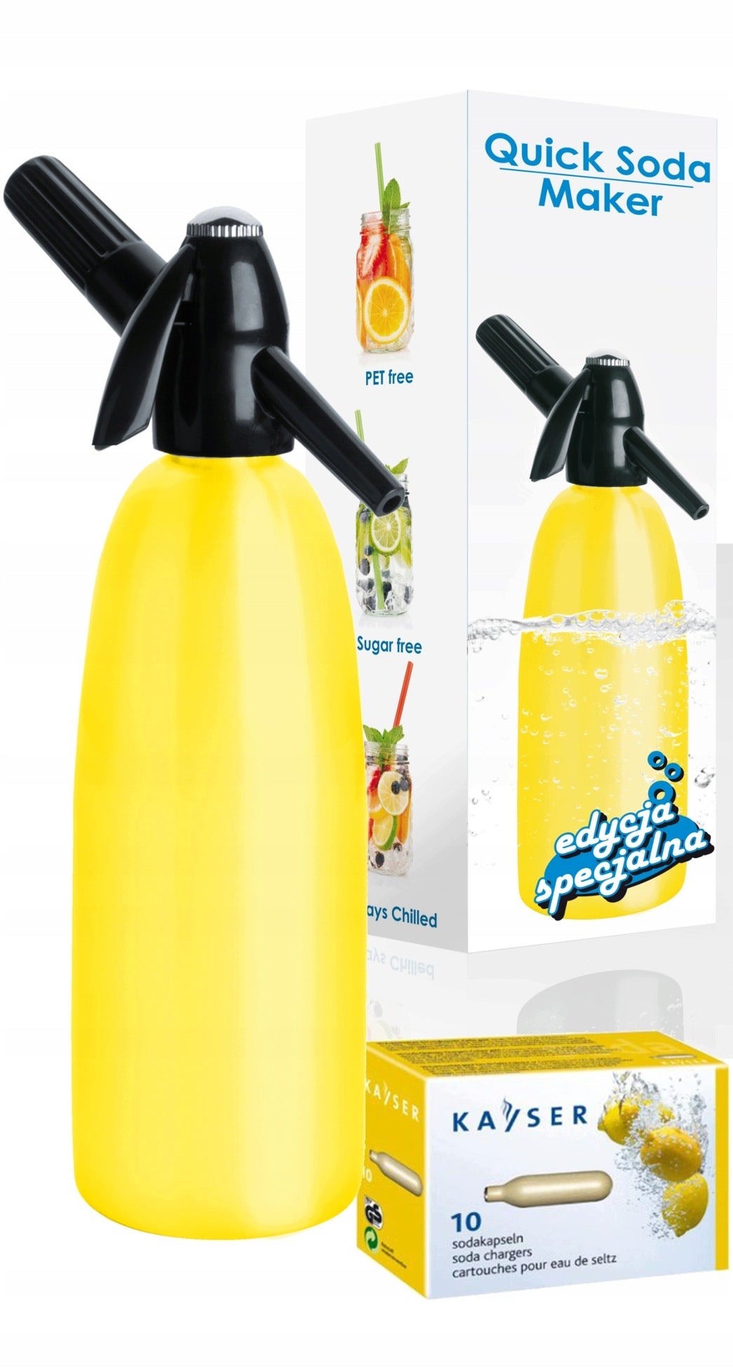 SODA WATER SIPHON 1L SATURATOR YELLOW CARTRIDGES