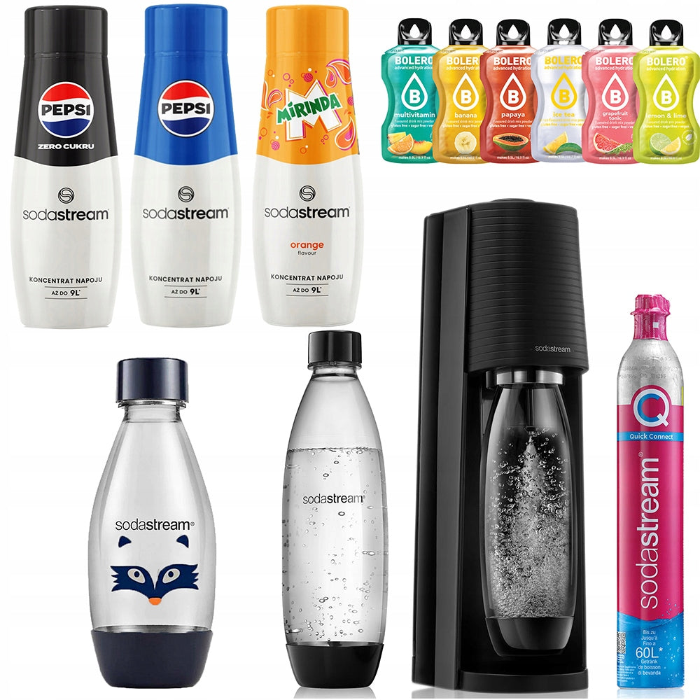 SODASTREAM TERRA SATURATOR BOTTLE CARTRIDGE 1x 1L FUSE 1x 0,5L LH + 3x Syrup