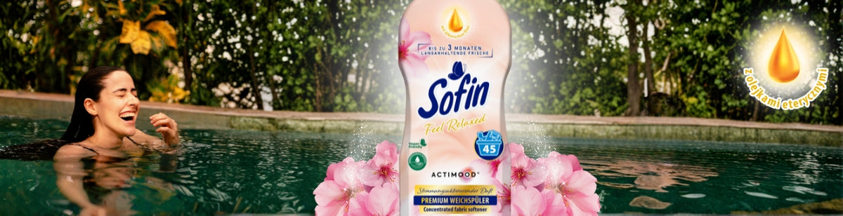 SOFIN Perfumed Fabric Rinsing Liquid ACTIMOOD FeelRelaxed 810ml 45p DE Manufacturer code SOFIN 0,81L PŁYN DO PŁUK FEEL RELAX