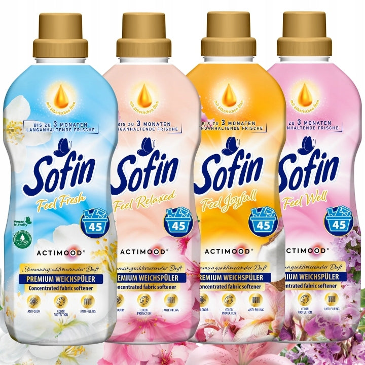 SOFIN Perfumed Fabric Rinsing Liquid ACTIMOOD FeelRelaxed 810ml 45p DE Packaging status original