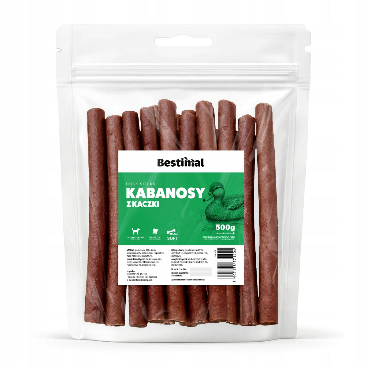 SOFT DUCK STICKS 500g KABANOSY STICKS TREATS FOR DOG FLAVORS Manufacturer code BS34