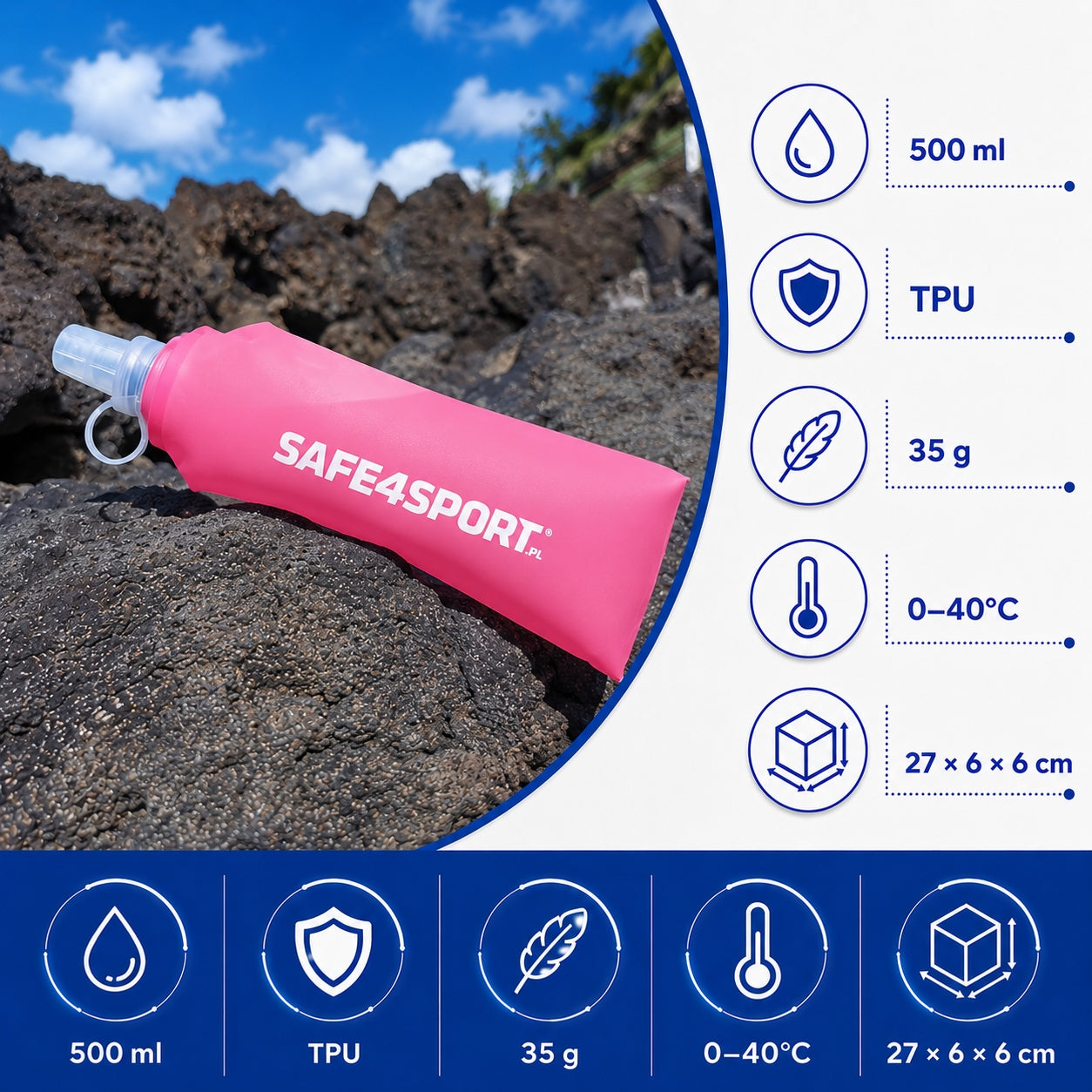 SOFT FLASK 500 ml SOFT BOTTLE FOLDING SOFT WATER BOTTLE pink Manufacturer code SOFT FLASK 500 ml różowy