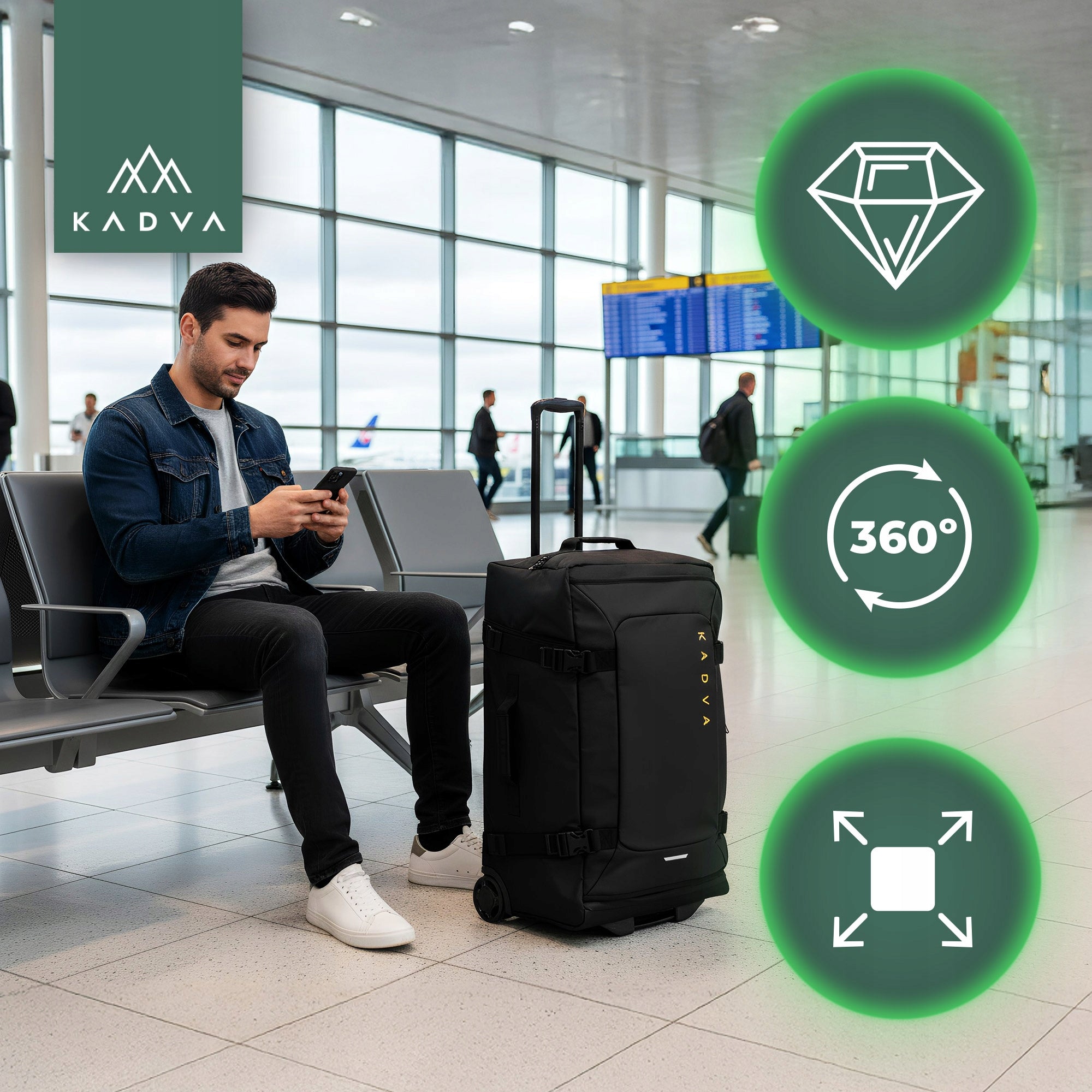 SOFT MATERIAL Travel case KADVA Lazio 102L black CIRCLES BLACK Model Lazio