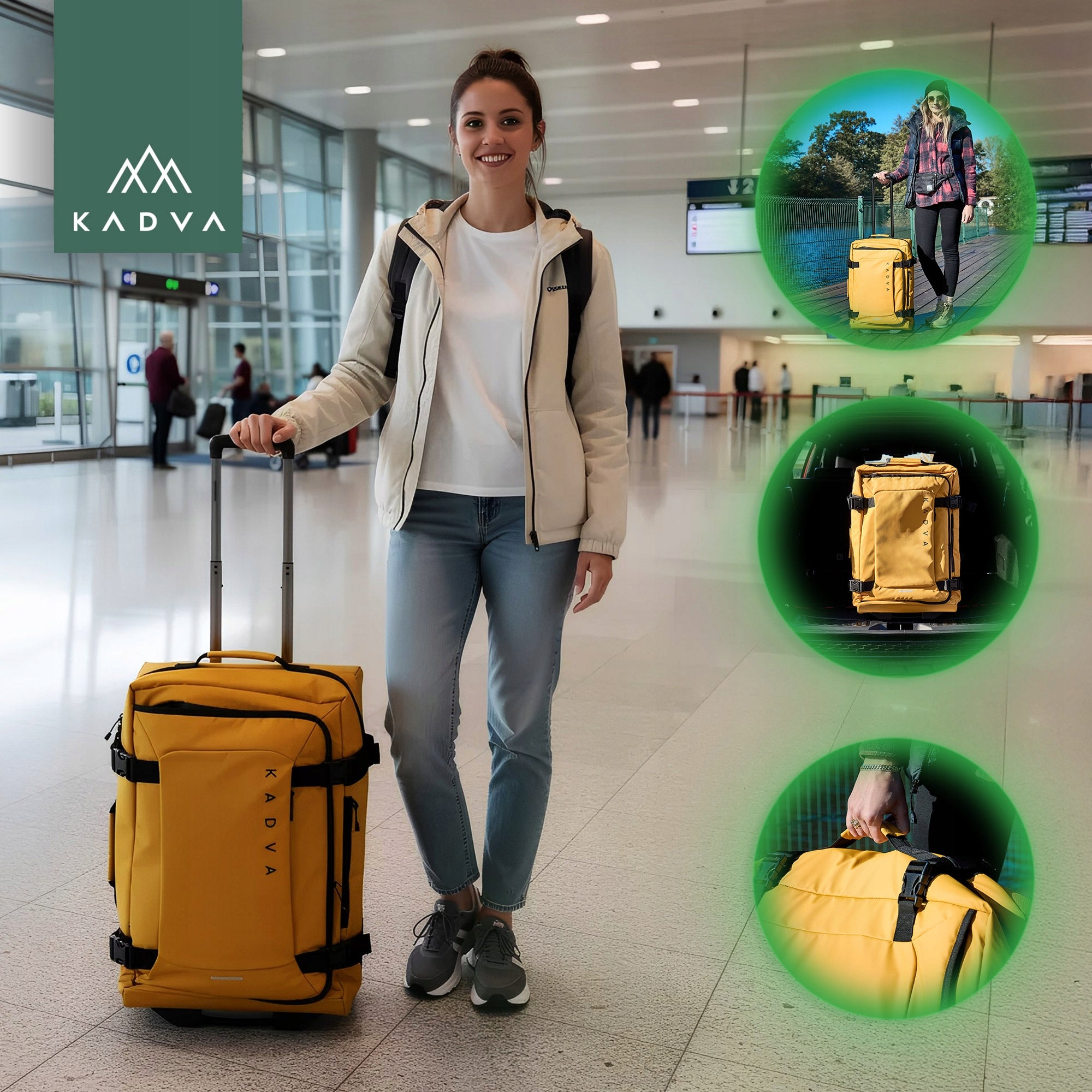 SOFT MATERIAL Travel case KADVA Lazio 74 L black CIRCLES YELLOW Height 62 cm