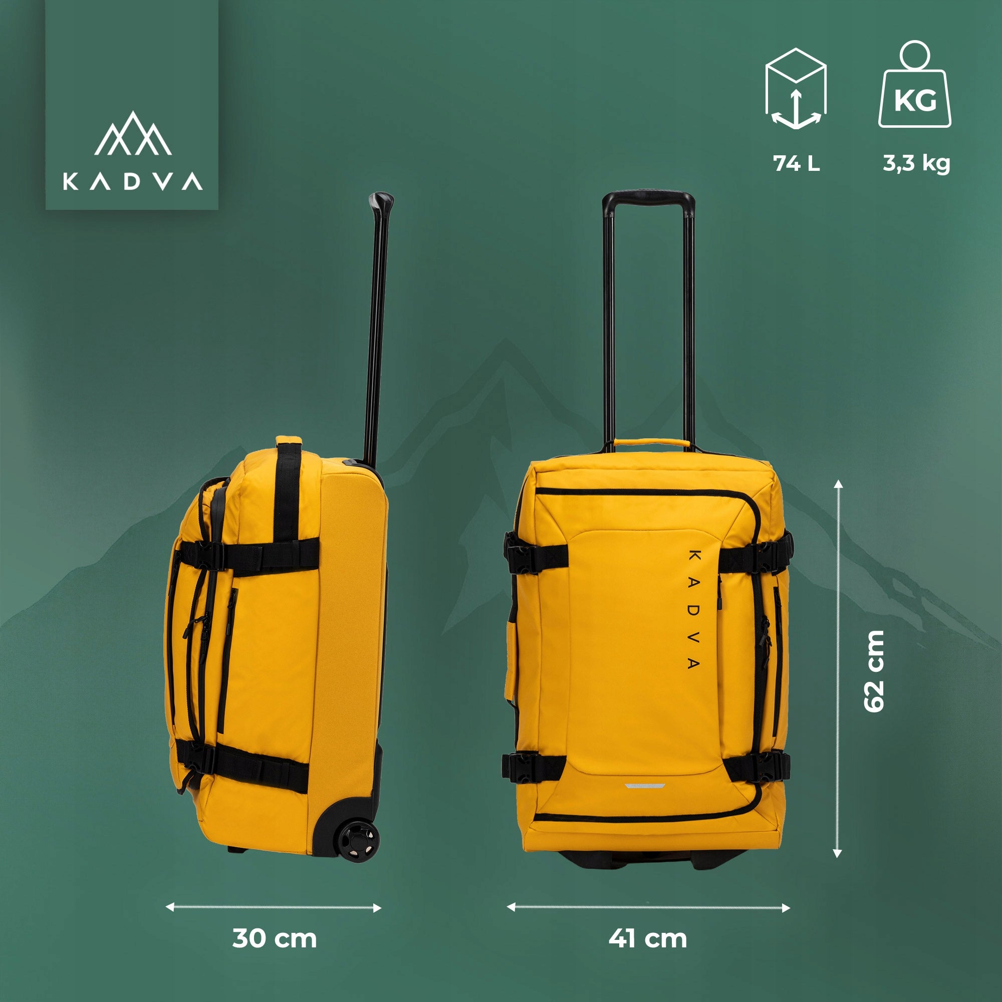 SOFT MATERIAL Travel case KADVA Lazio 74 L black CIRCLES YELLOW Manufacturer code KDV-B4B115-YL