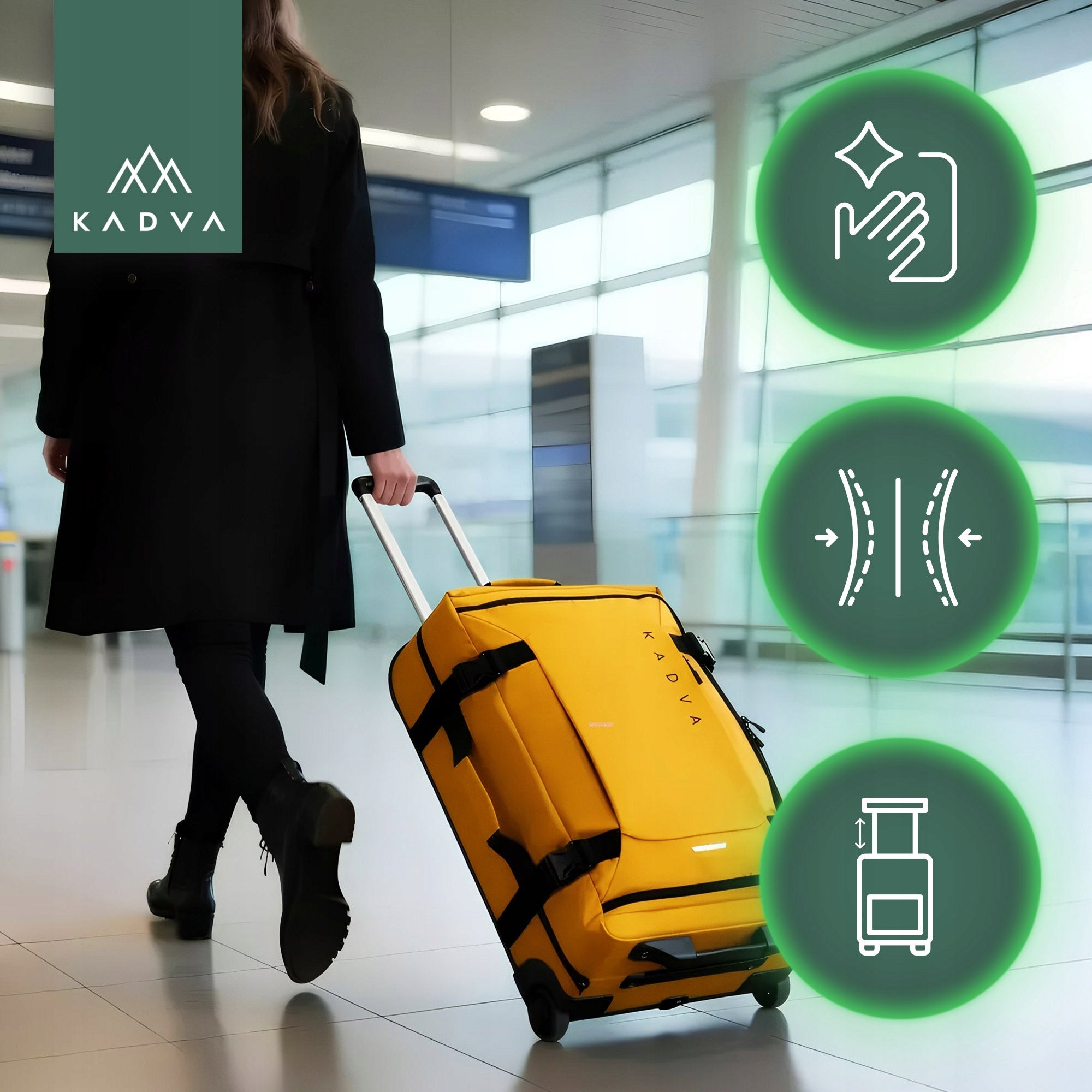 SOFT MATERIAL Travel case KADVA Lazio 74 L black CIRCLES YELLOW Model Lazio