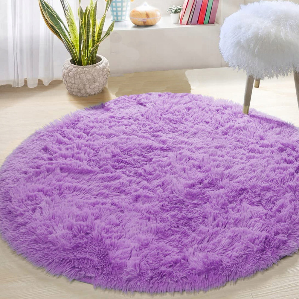 SOFT PLUSH CARPET ROUND 120x120cm PURPLE RUG LIVING ROOM BEDROOM Brand no brand