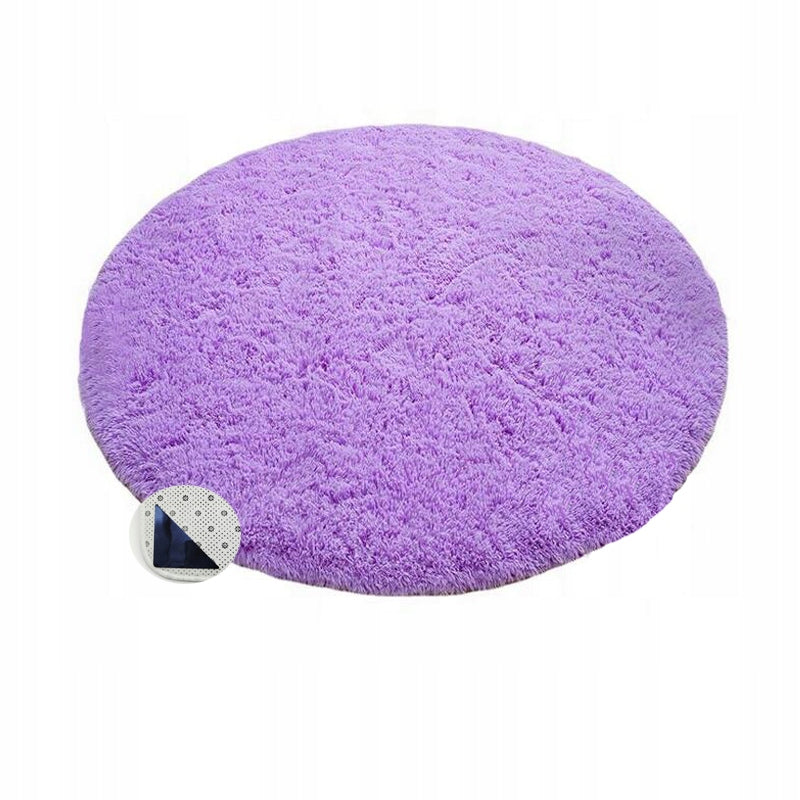 SOFT PLUSH CARPET ROUND 120x120cm PURPLE RUG LIVING ROOM BEDROOM