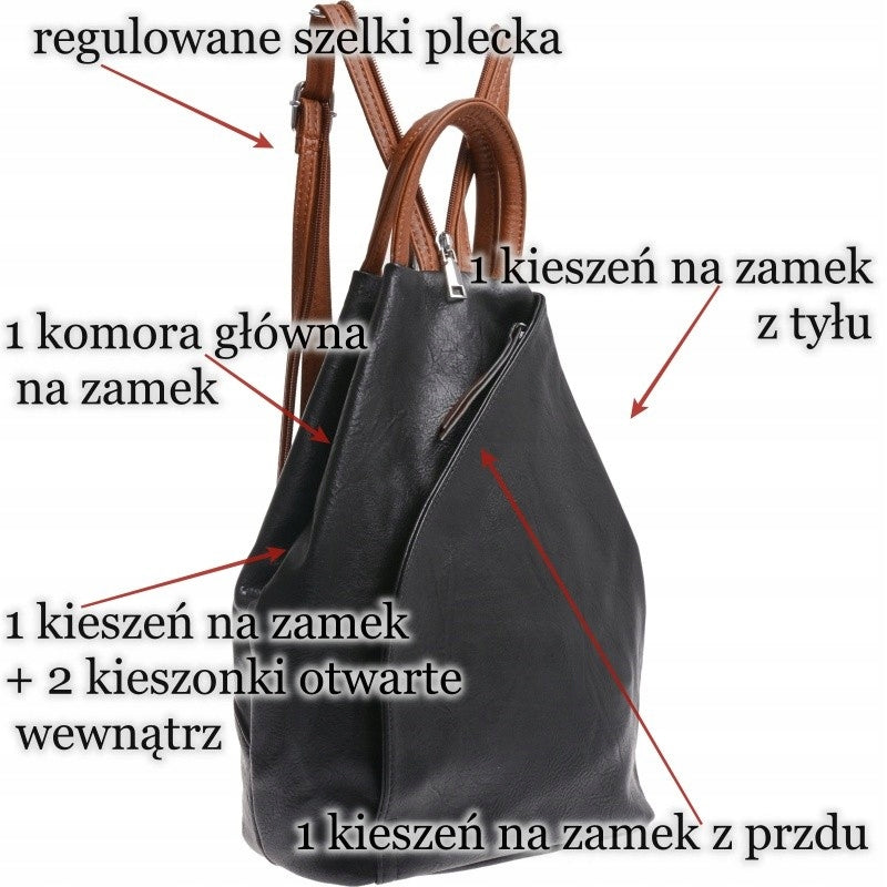 SOFT WOMEN'S BACKPACK AND BAG 2IN1 ECO LEATHER black brown Gender woman