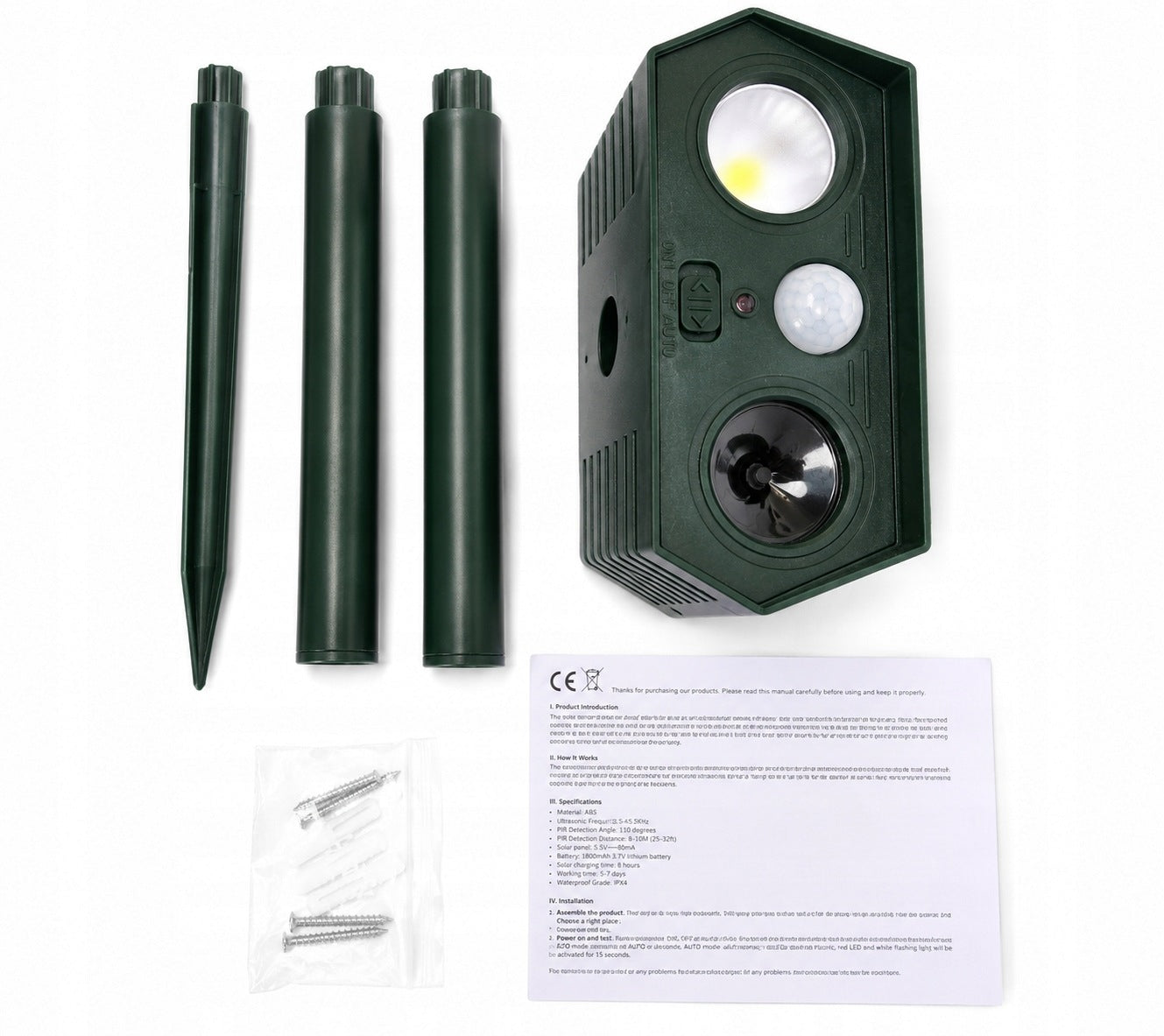 SOLAR ANIMAL REPELLENT ULTRASONIC STRONG AGAINST DOGS CATS Packaging status original