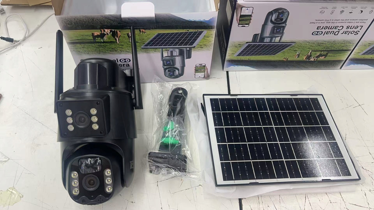 SOLAR CAMERA 2 LENES 2x4MP OUTDOOR EXTERNAL ROTATING CAMERA 4G LTE GSM Packaging status original