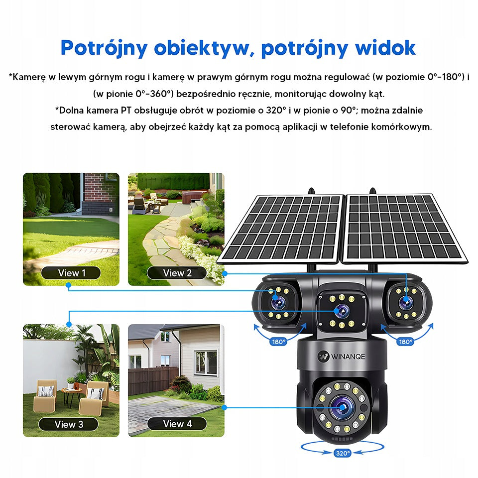 SOLAR CAMERA 4G OUTDOOR FOUR HD LENSES 4X4MP AOV SIM LTE Brand WINANQE