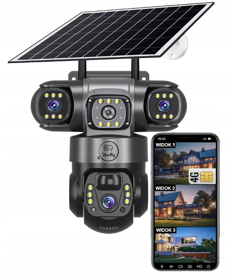 SOLAR CAMERA 4G OUTDOOR THREE HD LENSES 3X3MP CARD SIM LTE HEELLY