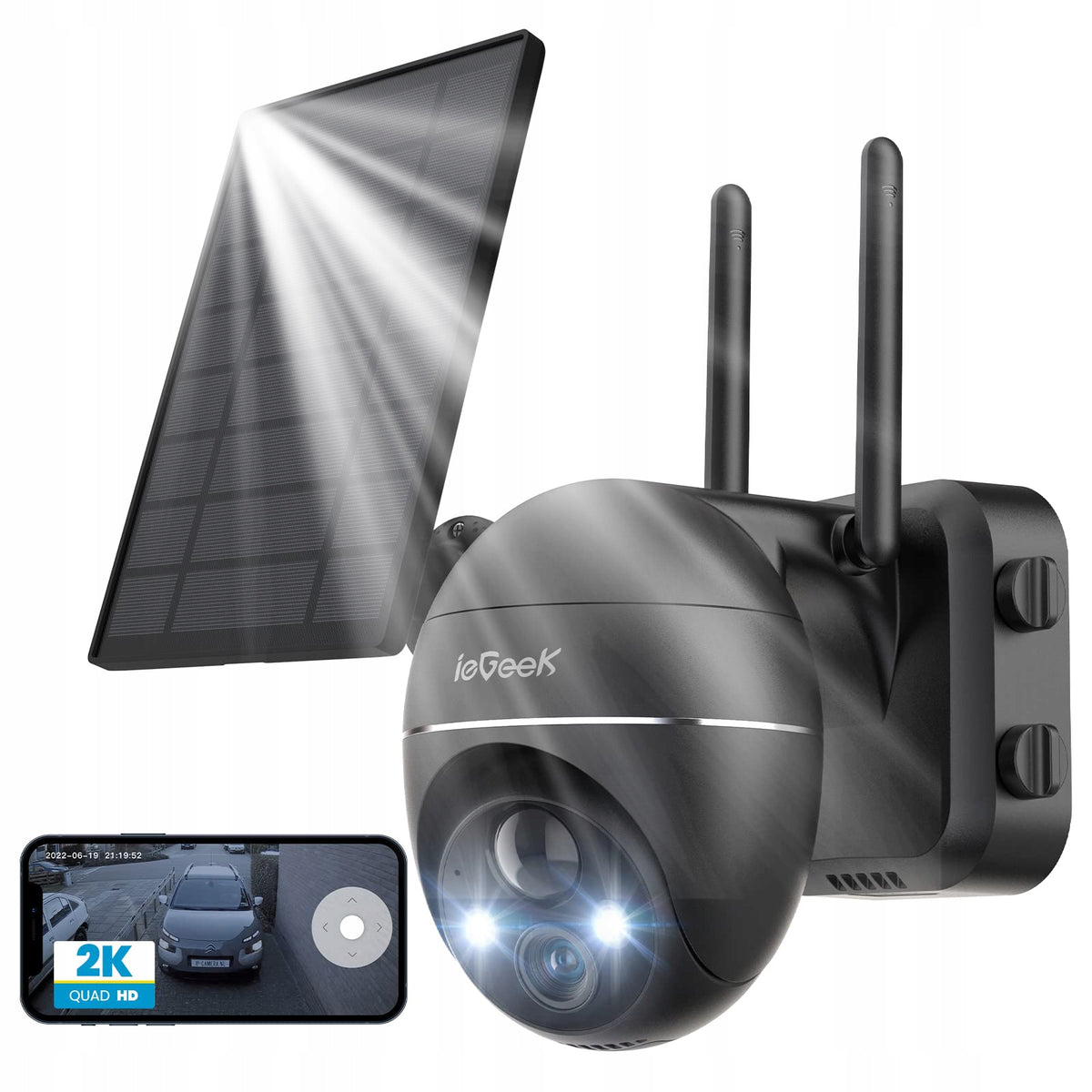 SOLAR CAMERA IP SMART ROTATING OUTDOOR 2K 3MPx WIFI HD 32GB CARD Brand ieGeek