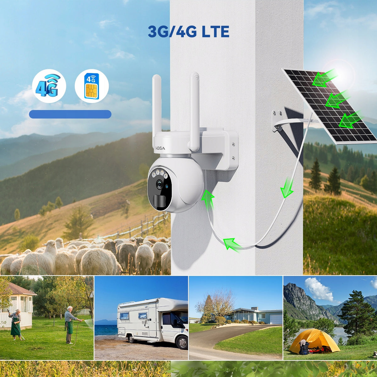 SOLAR CAMERA OUTDOOR ROTATING FOR SIM CARD 4G LTE GSM 2K 3MP 10000mAh Packaging status original