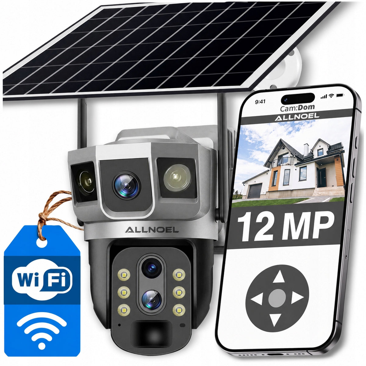 SOLAR CAMERA ROTATING 3 LENSES 12MPx WiFi 10x ZOOM WIRELESS