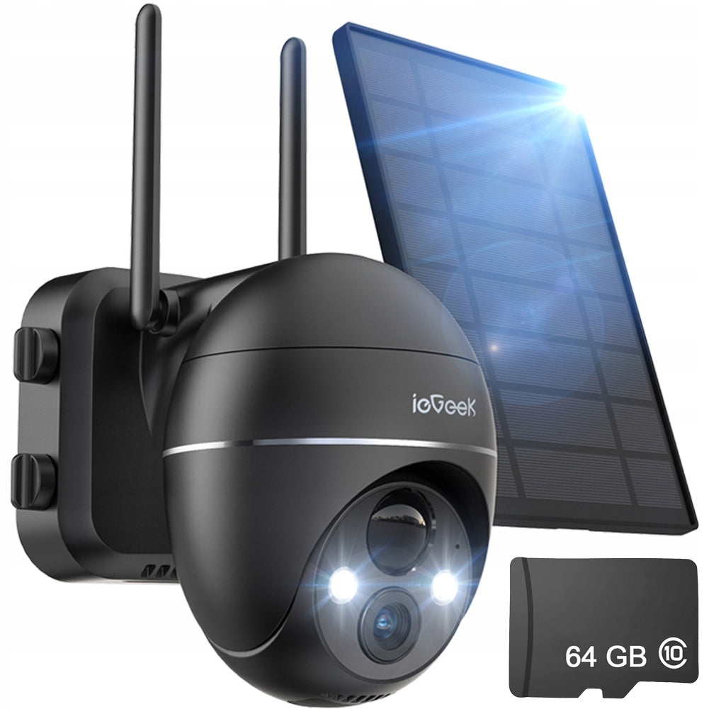 SOLAR CAMERA ROTATING OUTDOOR SECURITY WIFI 2K 3MPx 9000mAh 64GB