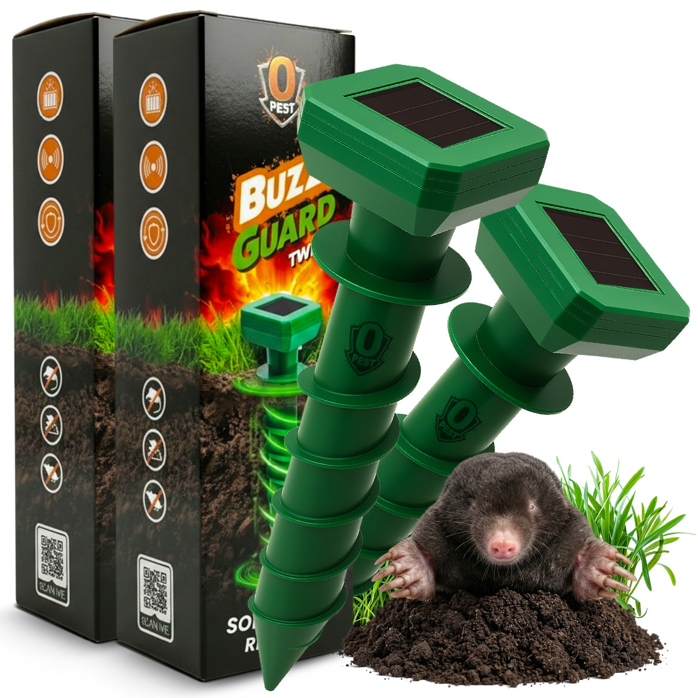 SOLAR DETERRENT FOR MOLES VOLES MICE RODENTS 2 pcs FOR GARDEN 1300m2