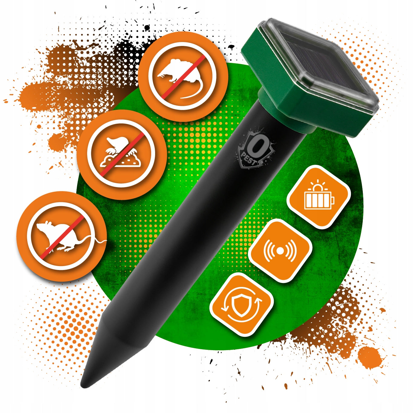 SOLAR DETERRENT FOR MOLES VOLES SNAKES MICE RODENTS FOR GARDEN 650m2 Manufacturer code ZeroPest Thor SŁONECZNY ODSTRASZACZ OGRODOWY