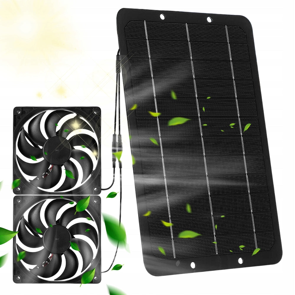 SOLAR FAN 12V DOUBLE FOR GREENHOUSE CHICKEN HOUSE PROFESSIONAL SET