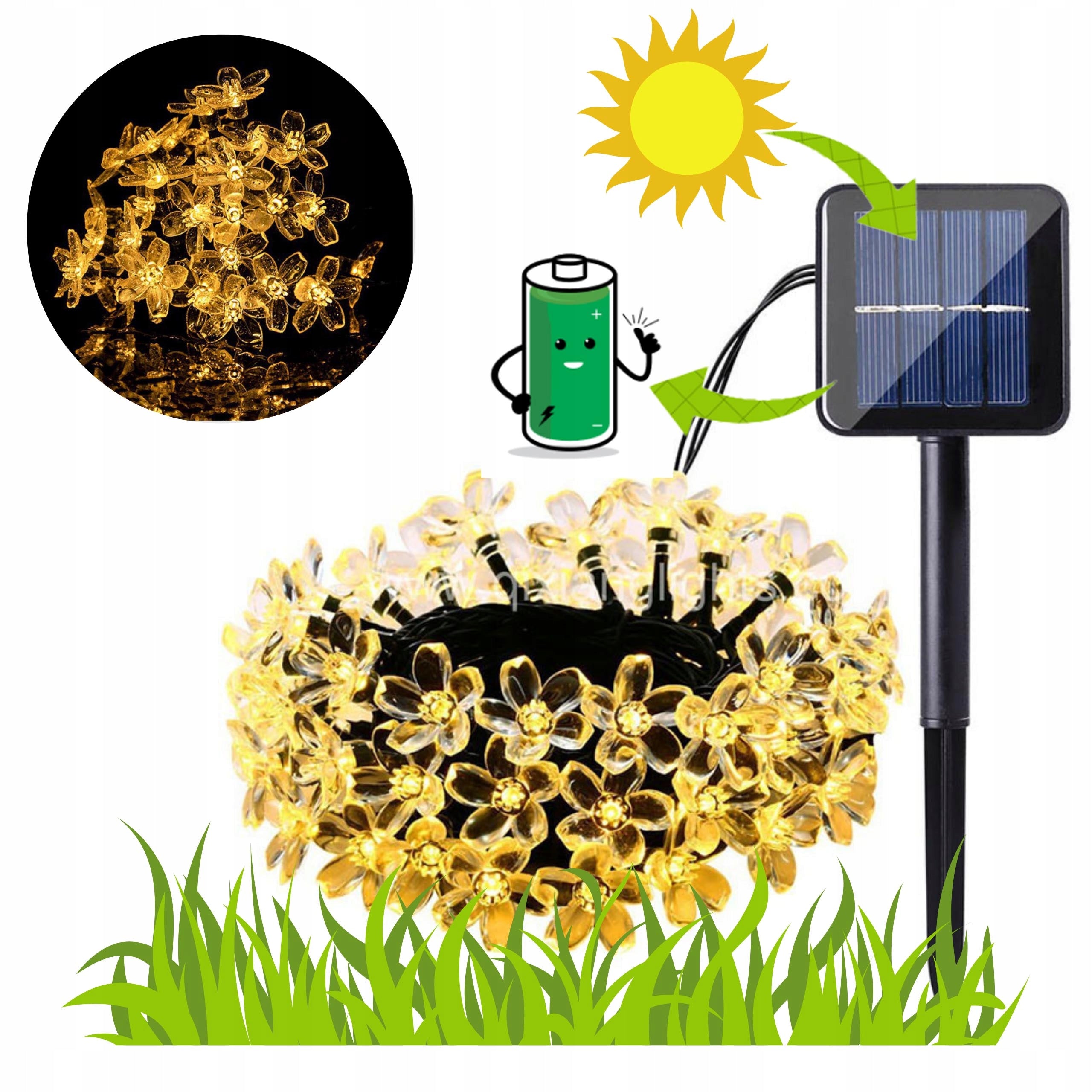 SOLAR FLOWER GARDEN LAMPS 7M 50 LED WARM WHITE