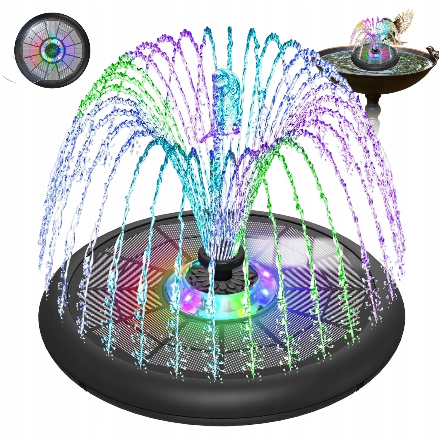SOLAR FOUNTAIN FLOATING 8 NOZZLES OUTSIDE POND EYES LED RGB