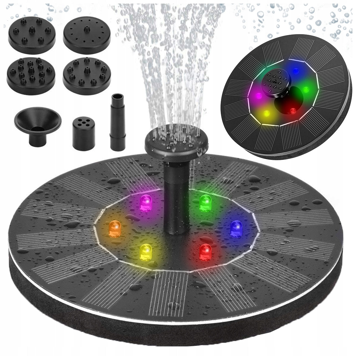 SOLAR GARDEN FOUNTAIN GLOWING RGB LED FLOATING FOR POND 18CM