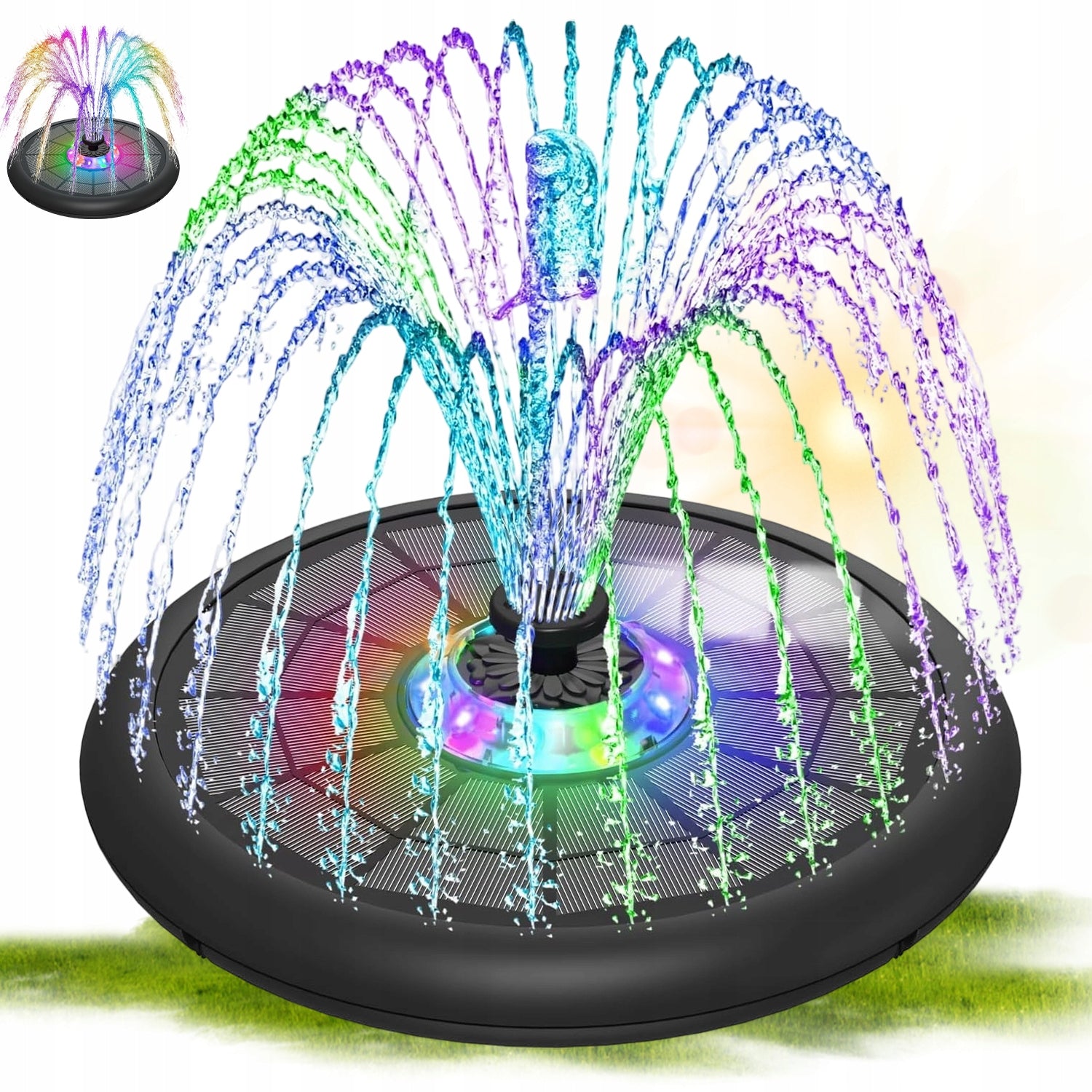 SOLAR GARDEN FOUNTAIN LED RGB WITH 4 MOUNTING BARS 4000MAH