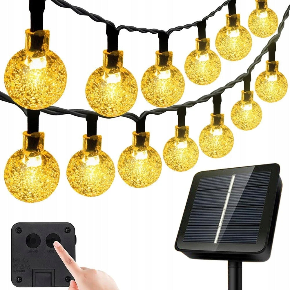 SOLAR GARDEN GARLAND 12M 30× LED BULB LAMPS FOR BALCONY TERRACE GARDEN