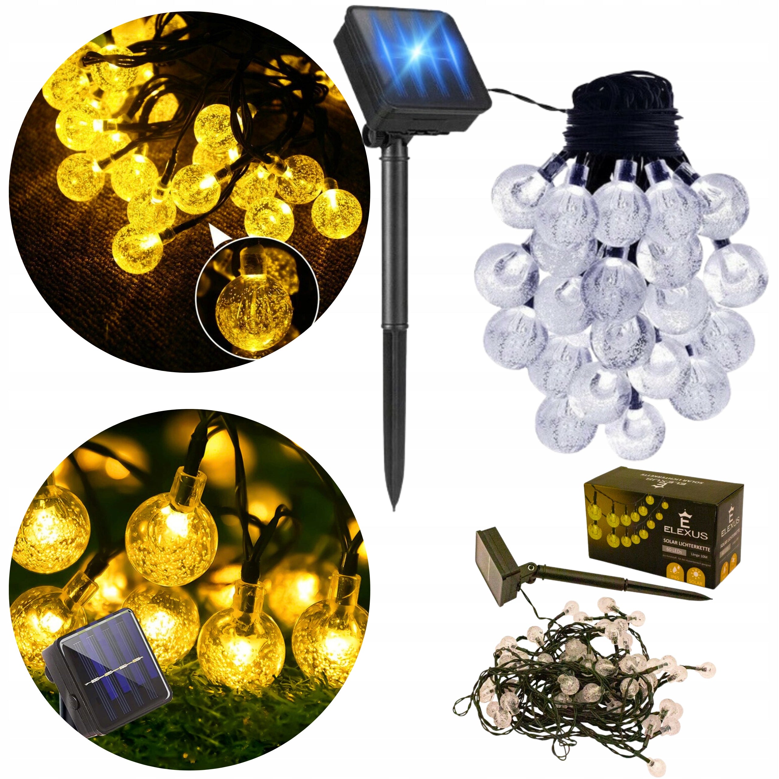 SOLAR GARDEN GARLAND LED LIGHTS 60 BULBS LIGHT GARLAND FOR GARDEN
