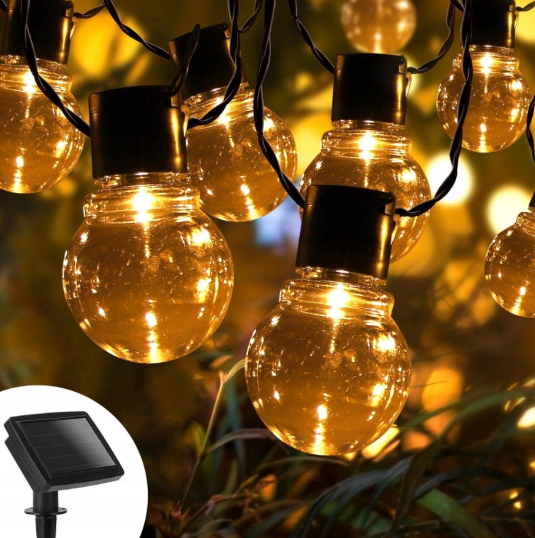SOLAR GARDEN GARLAND, LIGHT, 20 BULBS, FOR BALCONY, TERRACE, BALL CHAIN