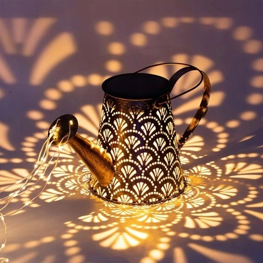 SOLAR GARDEN LAMP LED HAMMERED WATERING CAN XXL DUSK SENSOR GLOWING Length 80 cm