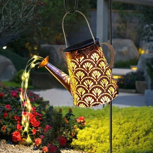 SOLAR GARDEN LAMP LED HAMMERED WATERING CAN XXL DUSK SENSOR GLOWING