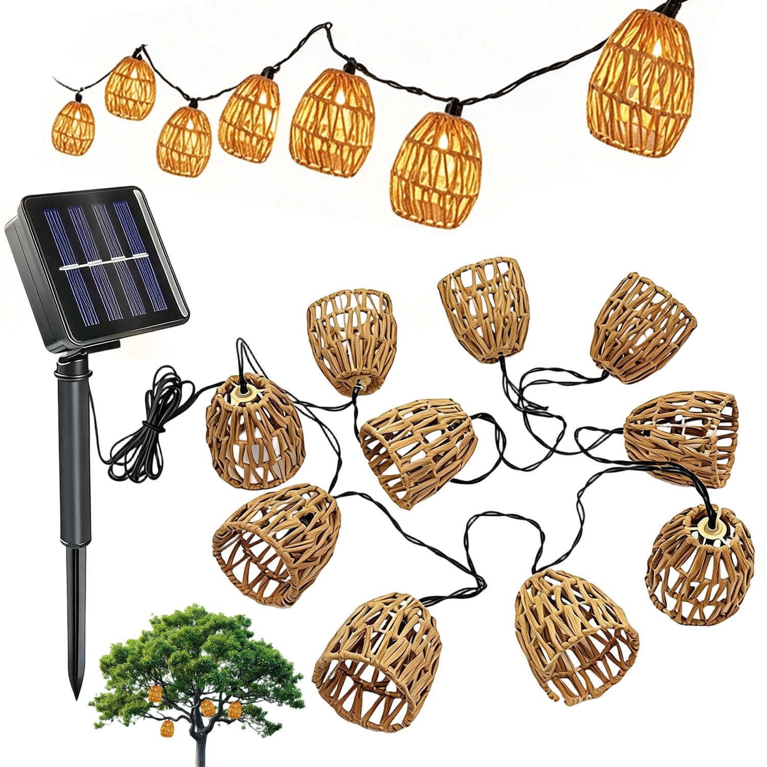 SOLAR GARDEN LAMP LED LAMP GARLAND HAMMERED DECORATIVE RATTAN CORD