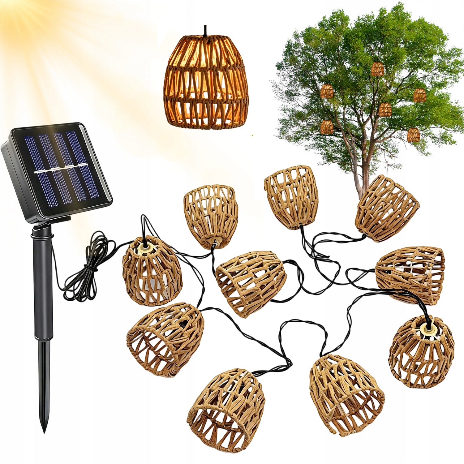 SOLAR GARDEN LAMP LOFT RATTAN BROWN LANTERN FOR OUTDOOR TERRACE