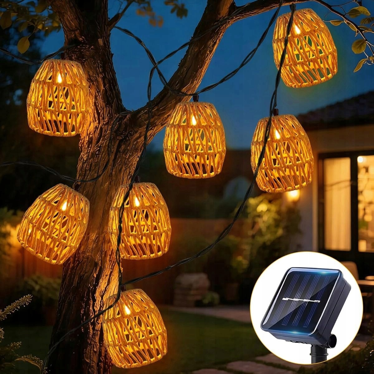 SOLAR GARDEN LAMP RATTAN WITH DUSK SENSOR IP65 BOHO 3.5M 10LED Brand no brand