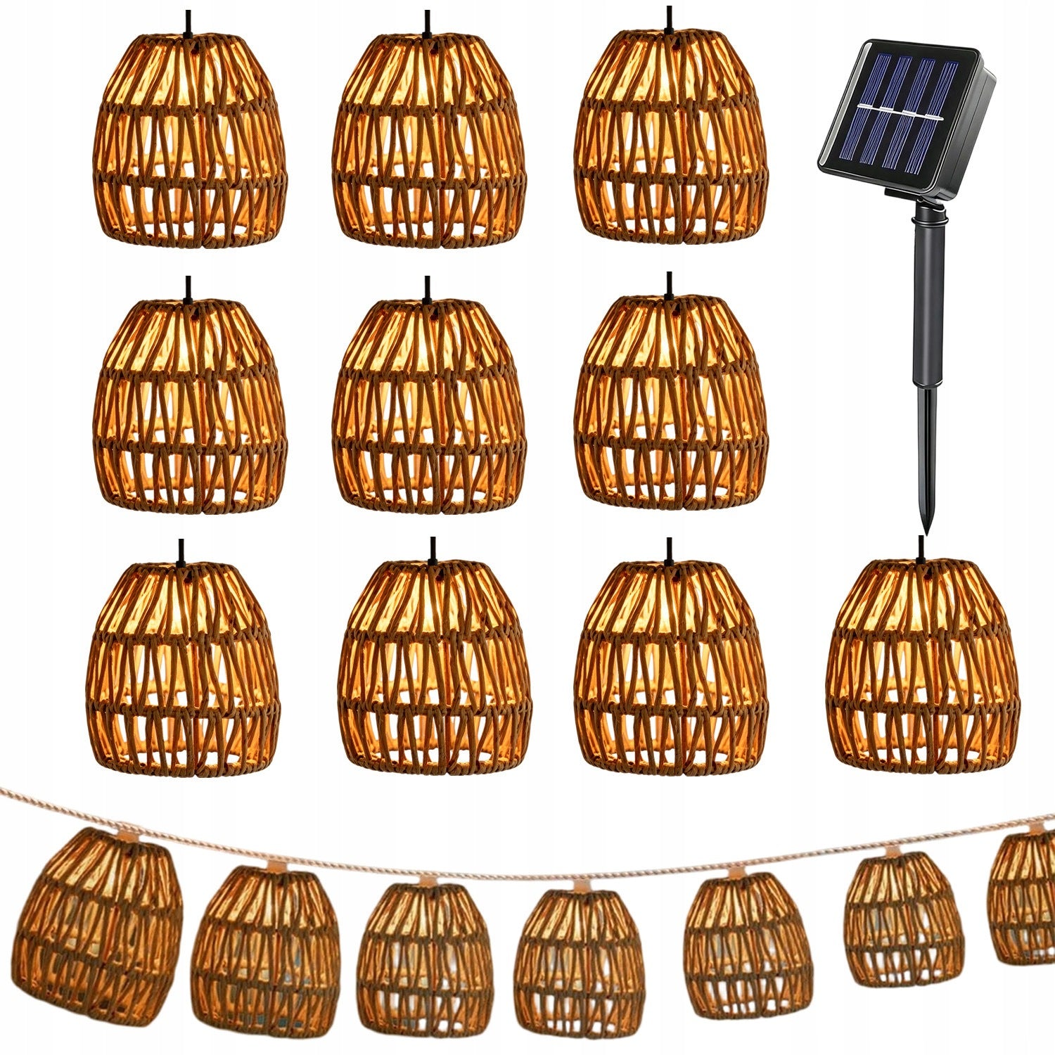 SOLAR GARDEN LAMP RATTAN WITH DUSK SENSOR IP65 BOHO 3.5M 10LED