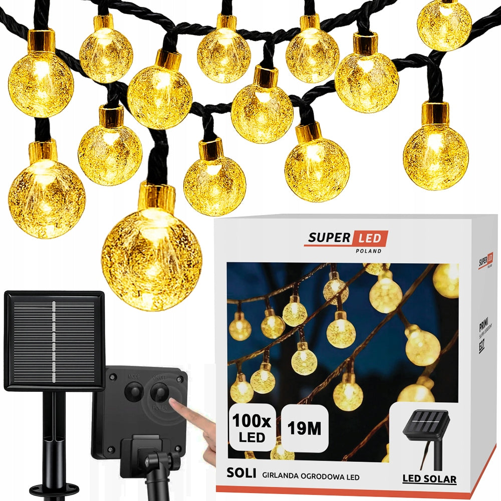 SOLAR GARDEN LIGHTS SOLAR GARLAND 100LED BALLS WHITE WARM 19m