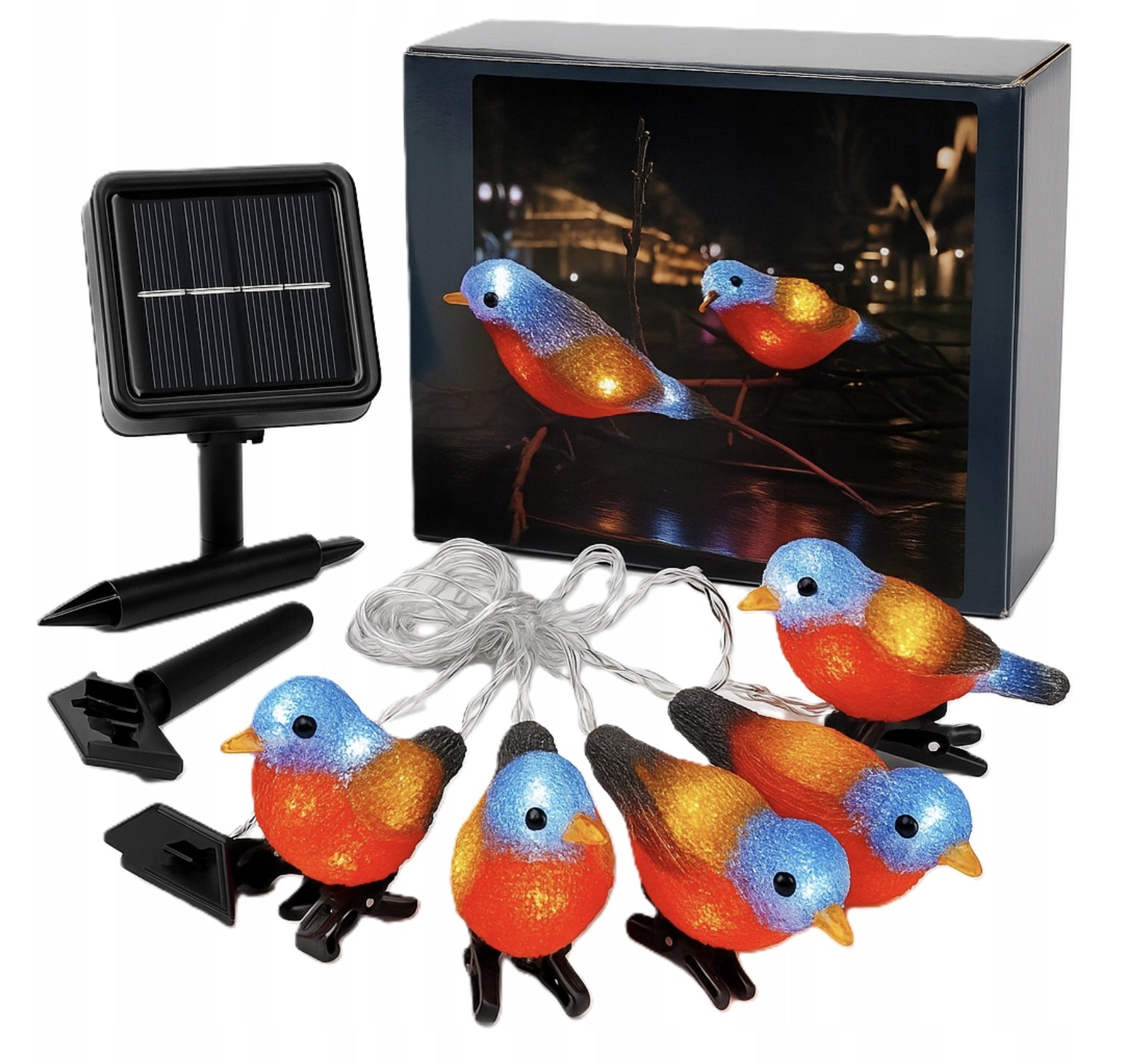 SOLAR GARLAND BIRDS LED LIGHTS 2,5M GARDEN HAMMERED IP65 AUTOMATIC