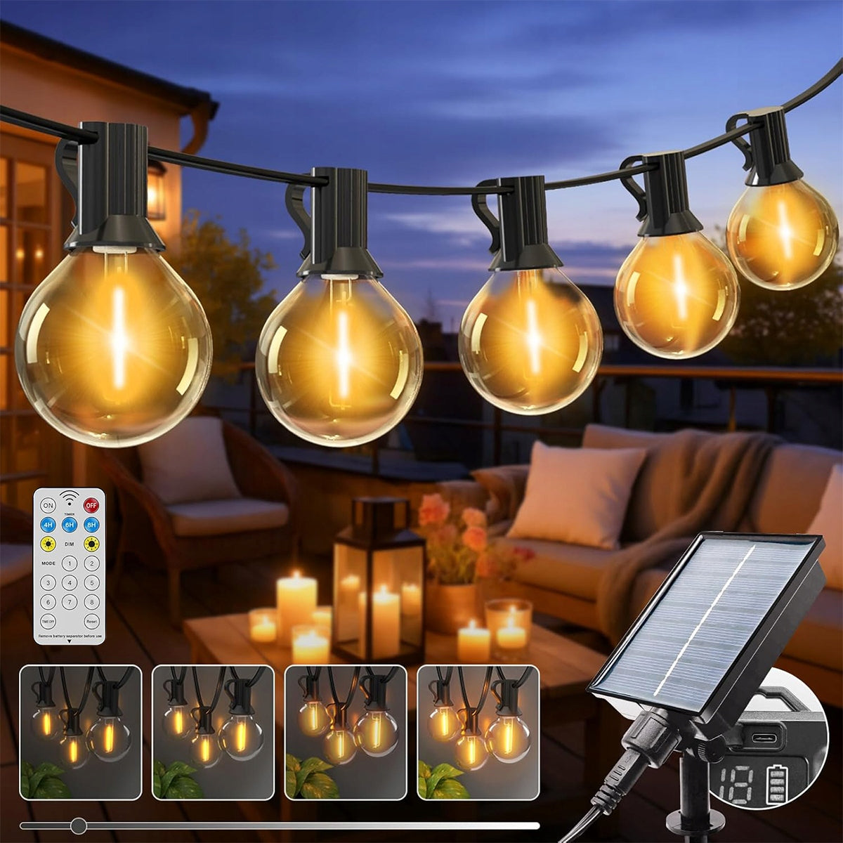SOLAR GARLAND GARDEN OUTDOOR 10m 12x LED bulb LIGHTS + remote control Brand no brand