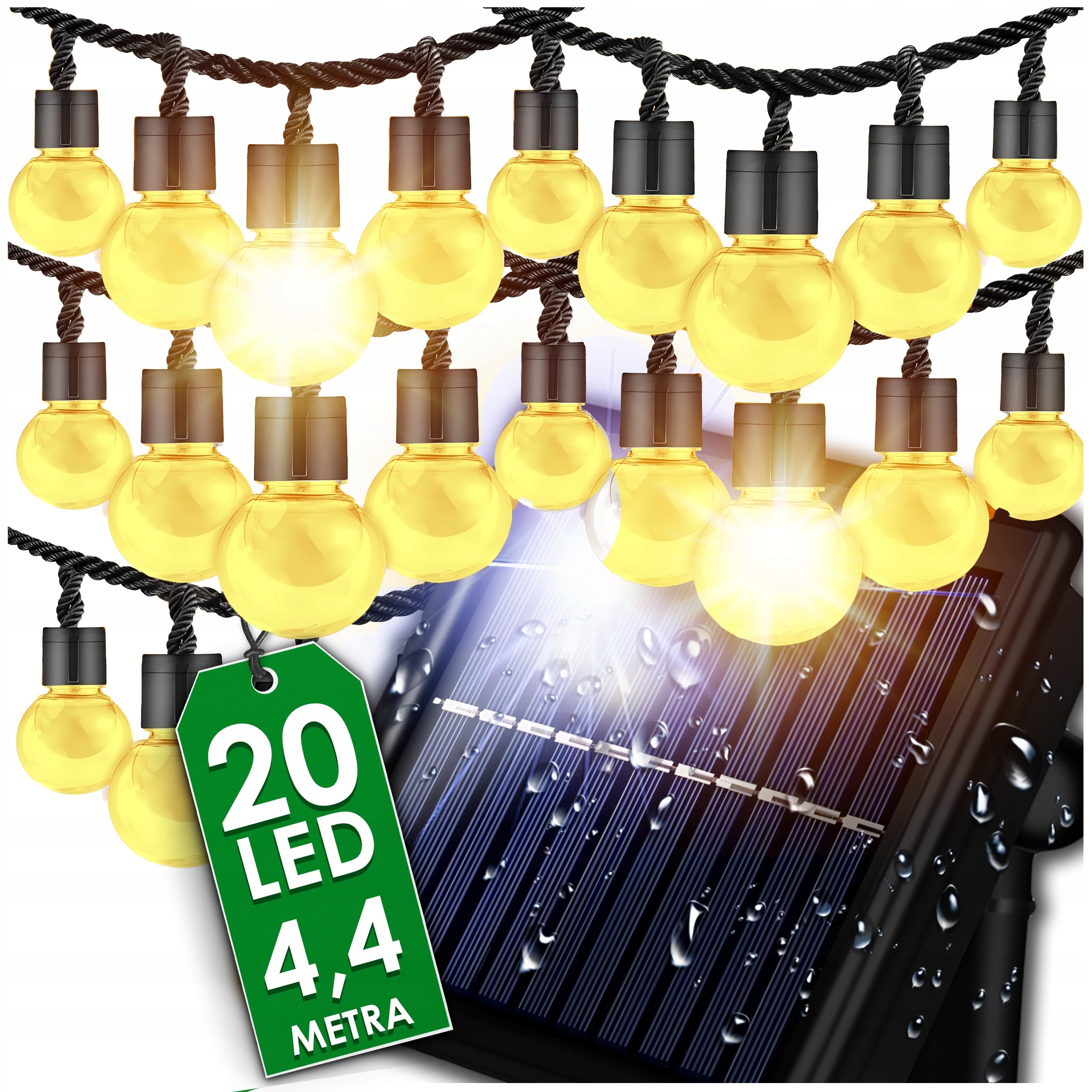 SOLAR GARLAND LAMPS BALLS CHAIN 4.5m 20 BULBS FOR BALCONY TERRACE ALTANE