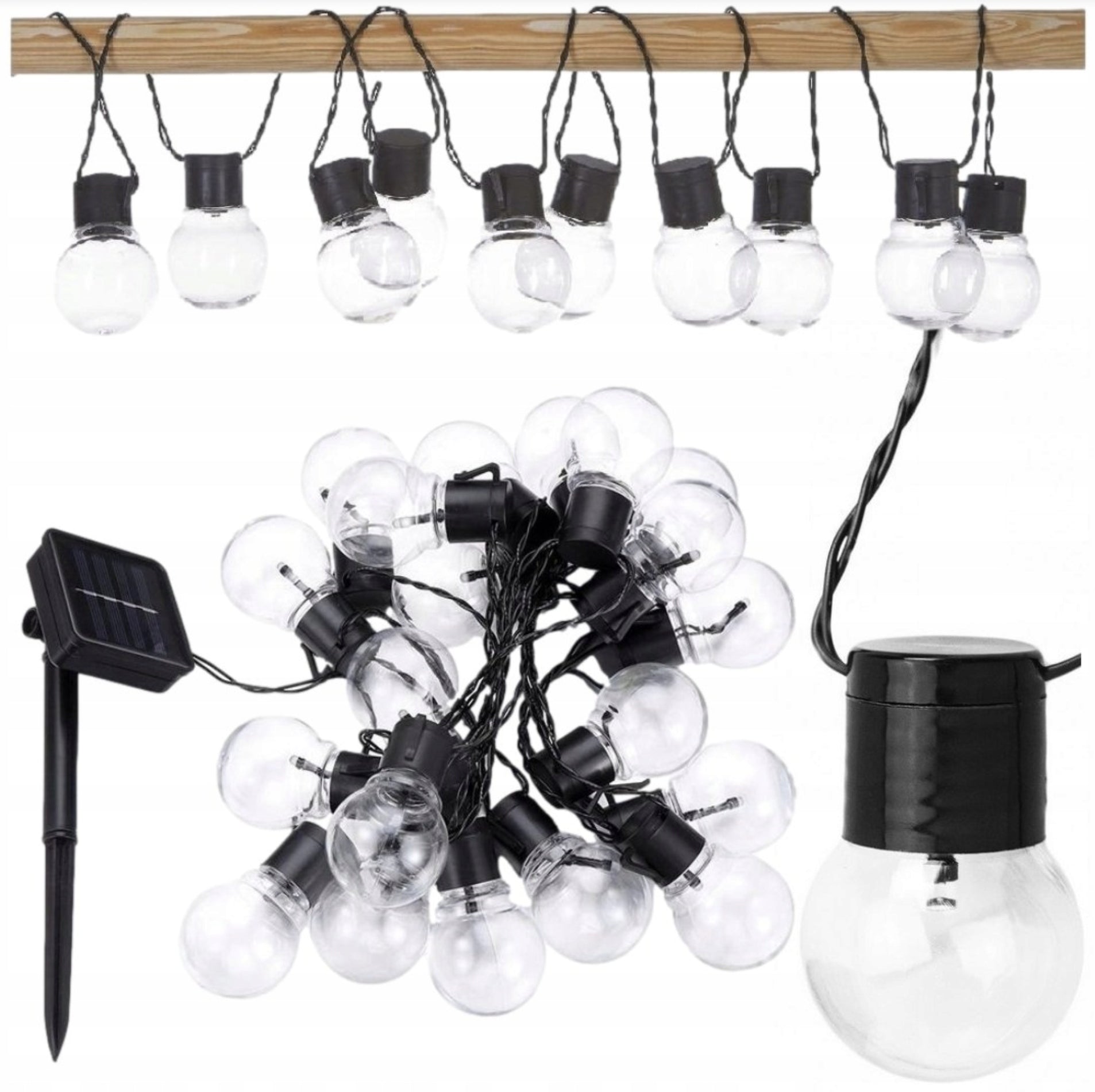 SOLAR GARLAND LED 5M G40 20 BULBS GARDEN LIGHTS retro style light Packaging status original