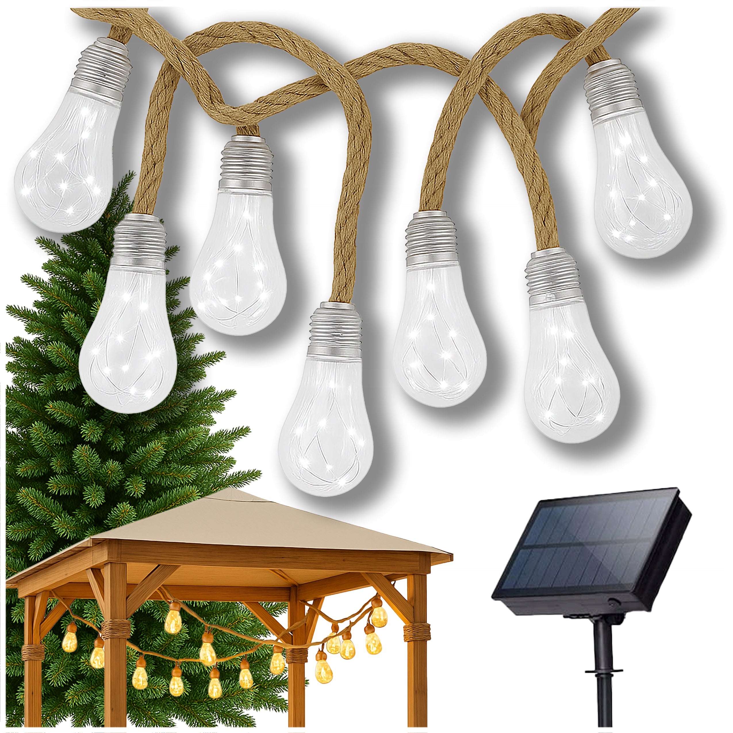 SOLAR GARLAND LED 8m 16 BULBS 6500K COLD DECORATIVE LED GARDEN LIGHTS