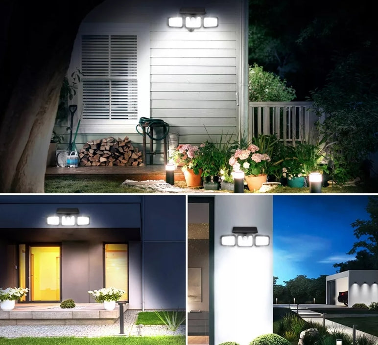 SOLAR LAMP 3 PANELS LED DUSK MOTION SENSOR HALOGEN GARDEN WALL Packaging status original