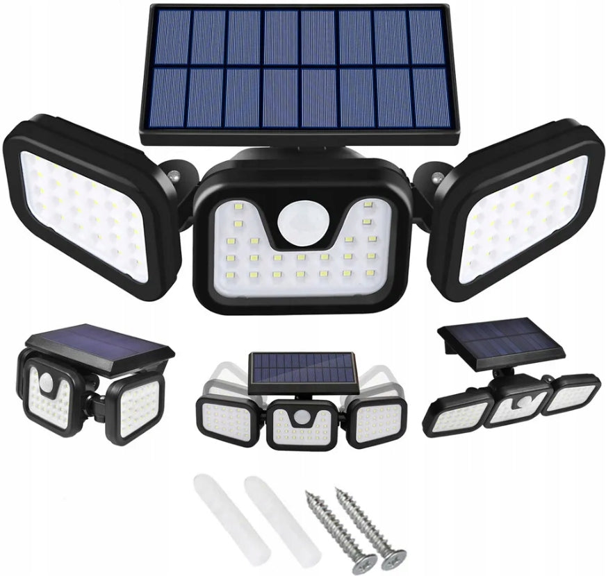SOLAR LAMP 3 PANELS LED DUSK MOTION SENSOR HALOGEN GARDEN WALL
