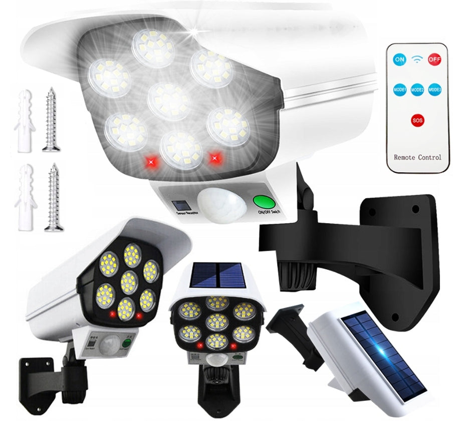 SOLAR LAMP DUMMY CAMERA MONITORING MOTION GARDEN SENSOR + REMOTE CONTROL