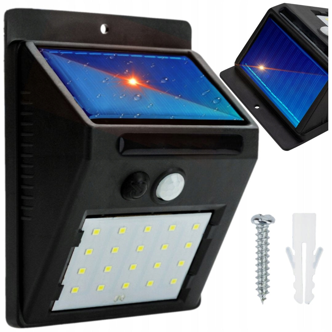 SOLAR LAMP LED MOTION AND DUSK SENSORS OUTDOOR GARDEN 20 LED