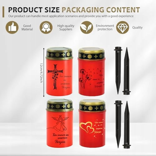 SOLAR LED CANDLES SET OF 4 PCS RED WATERPROOF FOR CEMETERY Manufacturer code Bez marki