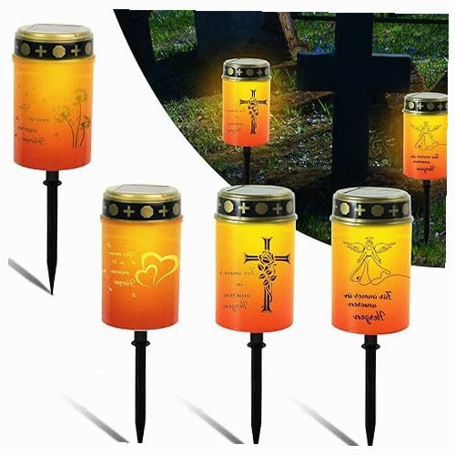 SOLAR LED CANDLES SET OF 4 PCS RED WATERPROOF FOR CEMETERY