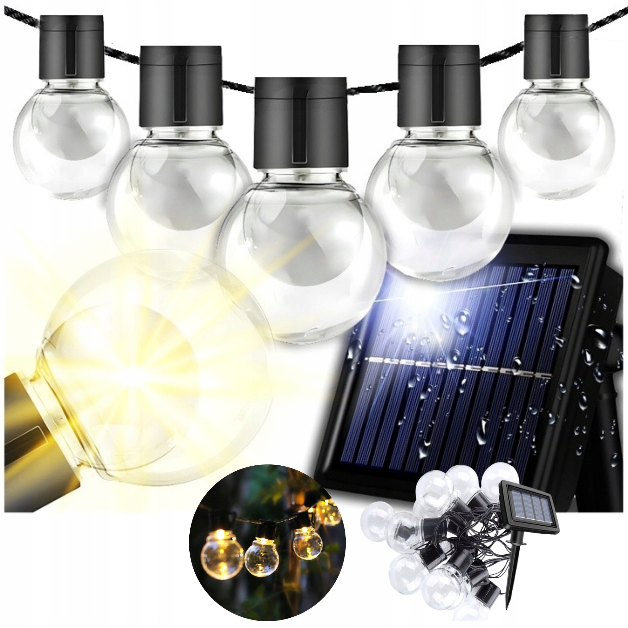SOLAR LED GARDEN Garland 20 Bulbs Decorative Lights Waterproof LED